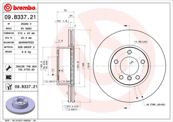 Brembo 09.B337.21 - Disc frana www.parts5.com