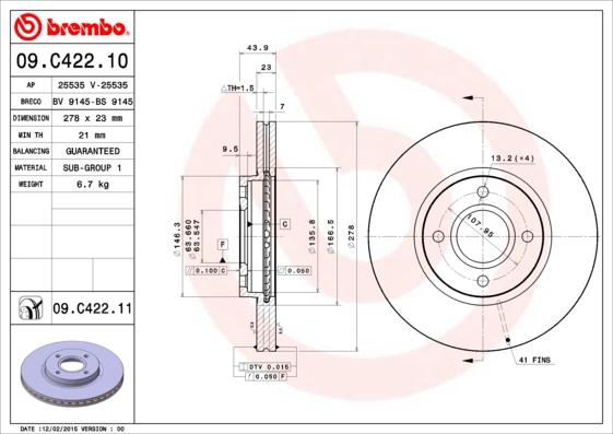 Brembo 09.C422.11 - Disco de freno www.parts5.com