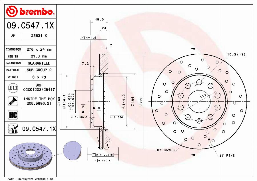 Brembo 09.C547.1X - Bremsscheibe www.parts5.com