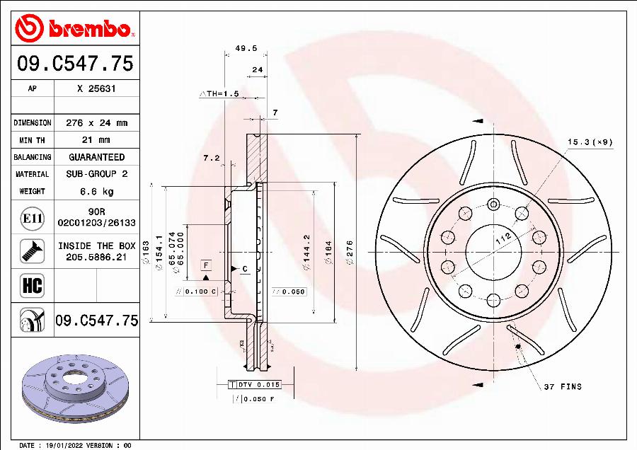 Brembo 09.C547.75 - Disc frana www.parts5.com