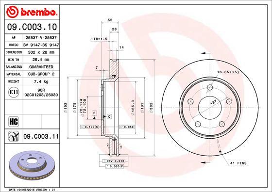 Brembo 09.C003.11 - Тормозной диск www.parts5.com