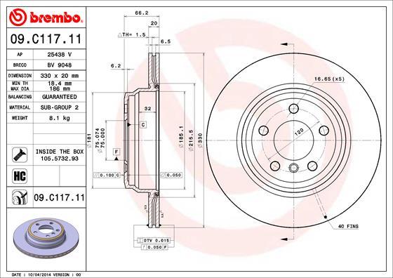 Brembo 09.C117.11 - Féktárcsa www.parts5.com