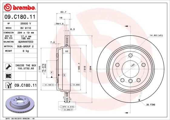 Brembo 09.C180.11 - Тормозной диск www.parts5.com