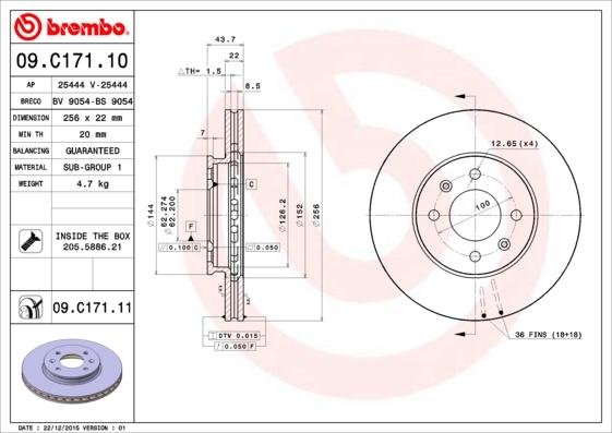 Brembo 09.C171.11 - Тормозной диск www.parts5.com