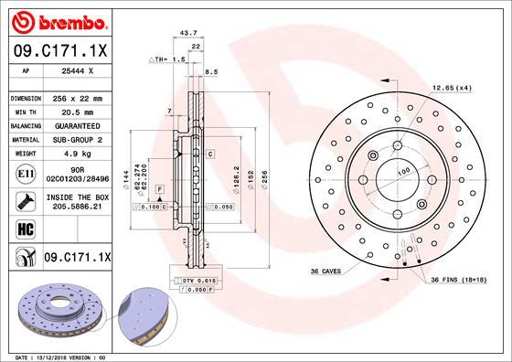 Brembo 09.C171.1X - Тормозной диск www.parts5.com