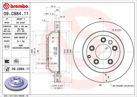 Brembo 09.C884.11 - Disc frana www.parts5.com