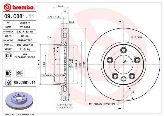 Brembo 09.C881.11 - Спирачен диск www.parts5.com