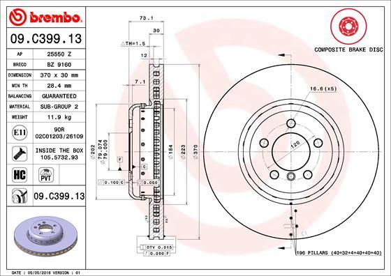 Brembo 09.C399.13 - Brake Disc parts5.com