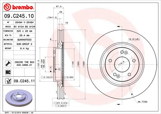 Brembo 09.C245.11 - Disc frana www.parts5.com