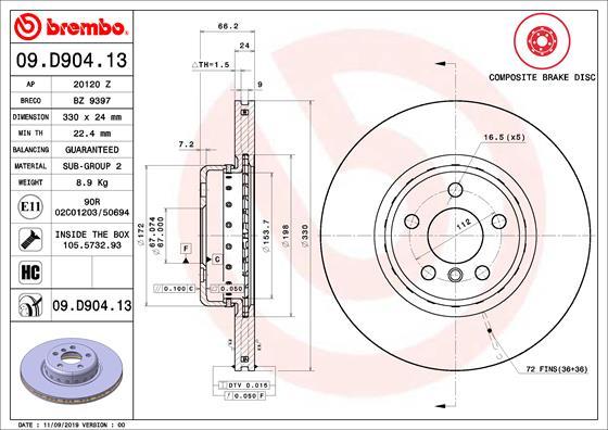 Brembo 09.D904.13 - Brake Disc www.parts5.com