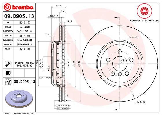 Brembo 09.D905.13 - Disc frana www.parts5.com