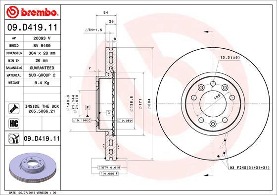 Brembo 09.D419.11 - Brake Disc www.parts5.com