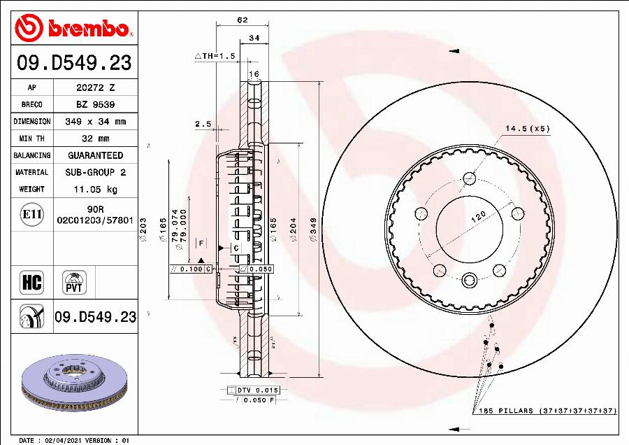 Brembo 09.D549.23 - Brake Disc www.parts5.com