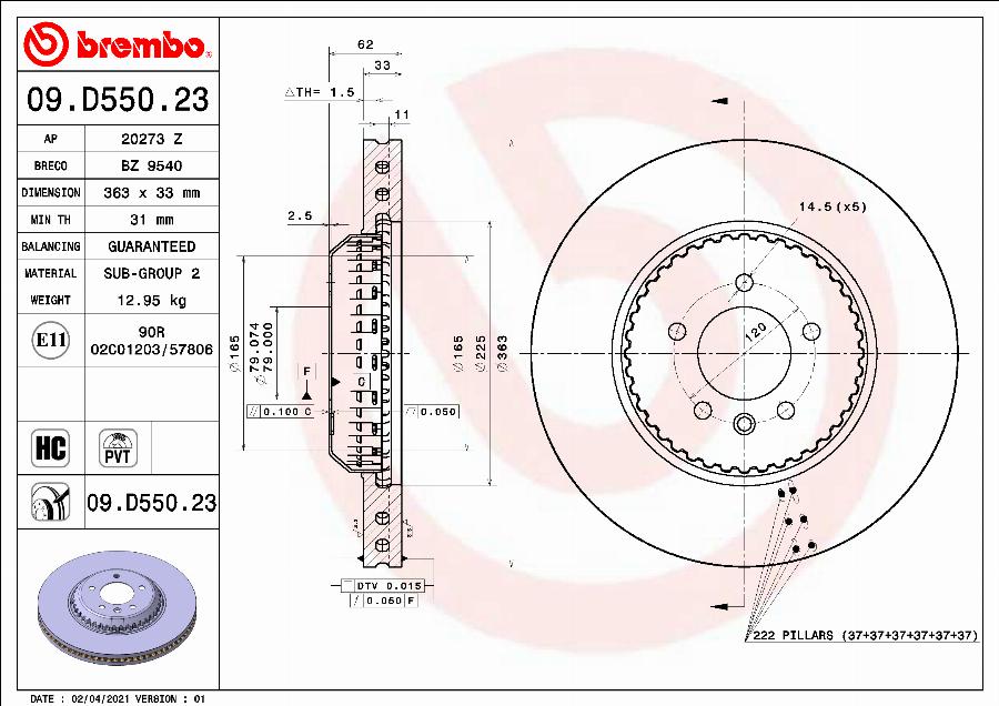 Brembo 09.D550.23 - Brake Disc www.parts5.com