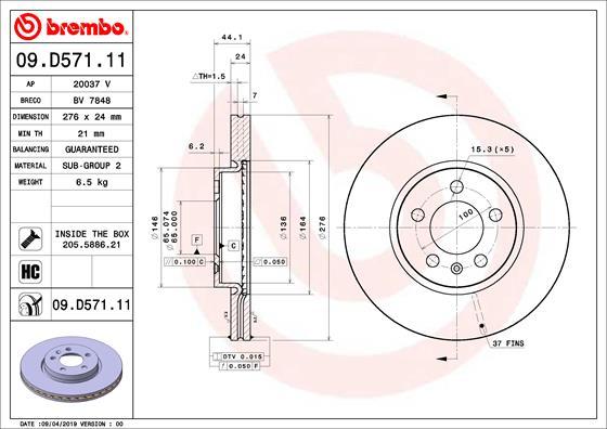 Brembo 09.D571.11 - Brake Disc parts5.com