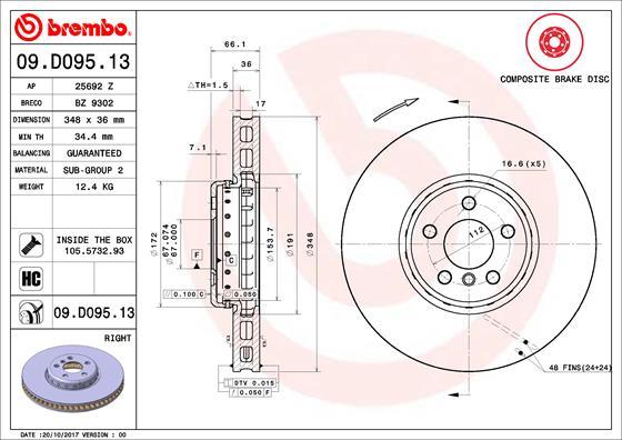 Brembo 09.D095.13 - Brake Disc www.parts5.com