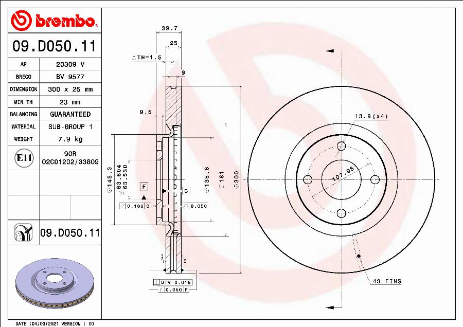 Brembo 09.D050.11 - Brake Disc www.parts5.com