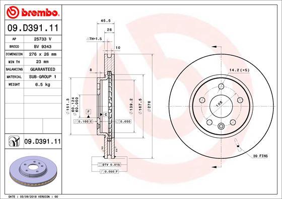 Brembo 09.D391.11 - Disc frana www.parts5.com