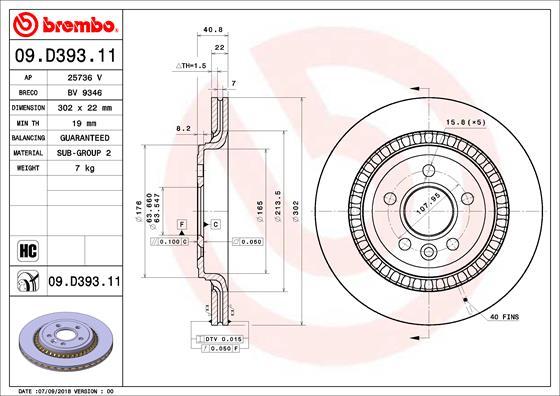 Brembo 09.D393.11 - Disc frana www.parts5.com