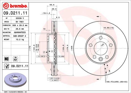 Brembo 09.D211.11 - Brake Disc parts5.com