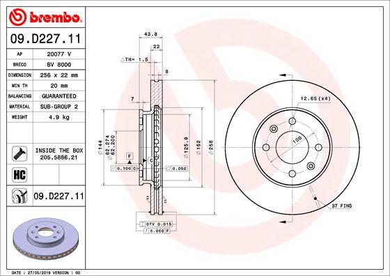 Brembo 09.D227.11 - Тормозной диск www.parts5.com
