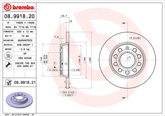 Brembo 08.9918.21 - Brake Disc www.parts5.com