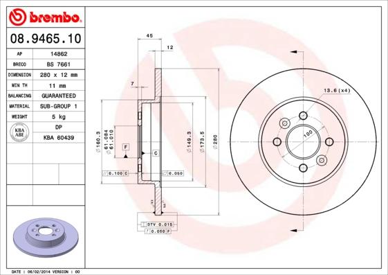 Brembo 08.9465.10 - Disc frana www.parts5.com