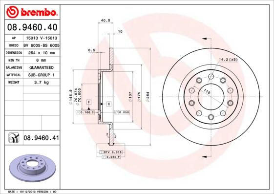 Brembo 08.9460.41 - Тормозной диск www.parts5.com
