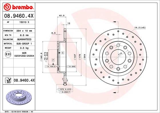 Brembo 08.9460.4X - Тормозной диск www.parts5.com