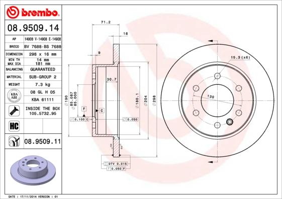 Brembo 08.9509.11 - Disc frana www.parts5.com