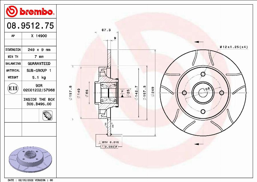 Brembo 08.9512.75 - Zavorni kolut www.parts5.com