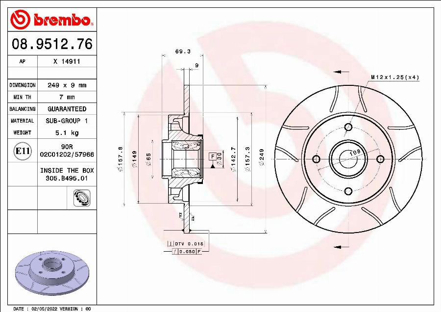 Brembo 08.9512.76 - Brzdový kotúč www.parts5.com