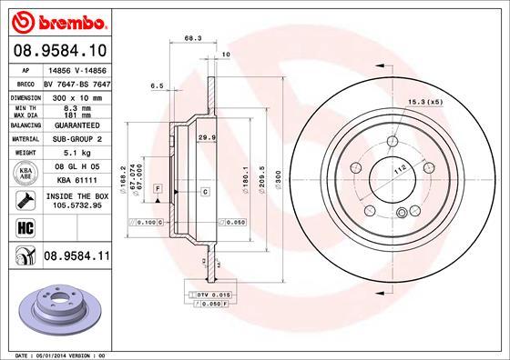 Brembo 08.9584.11 - Тормозной диск www.parts5.com