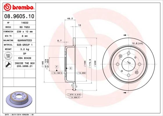 Brembo 08.9605.10 - Тормозной диск www.parts5.com