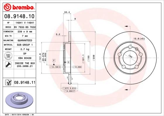 Brembo 08.9148.11 - Disc frana www.parts5.com