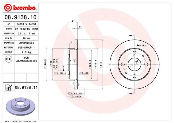 Brembo 08.9138.10 - Disc frana www.parts5.com