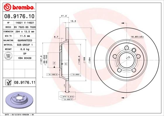 Brembo 08.9176.11 - Disc frana www.parts5.com