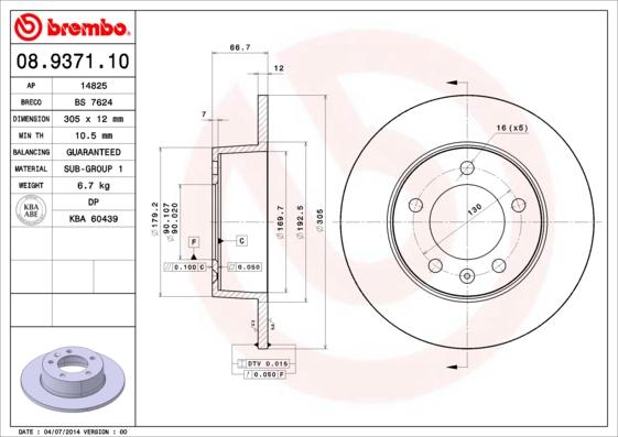 Brembo 08.9371.10 - Тормозной диск www.parts5.com