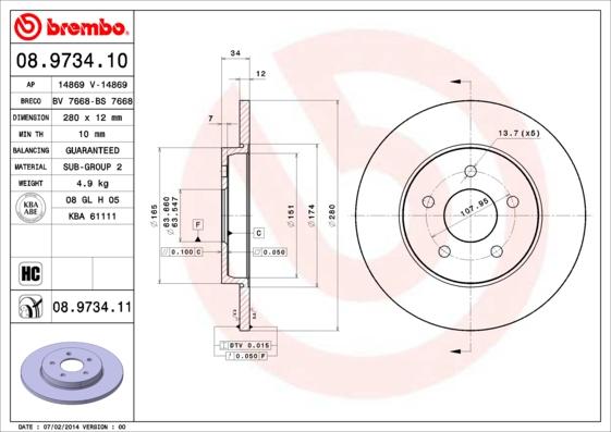 Brembo 08.9734.11 - Brake Disc www.parts5.com