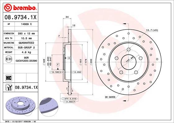 Brembo 08.9734.1X - Brake Disc www.parts5.com