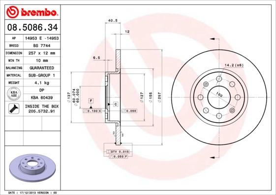 Brembo 08.5086.34 - Disco de freno www.parts5.com