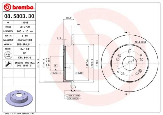 Brembo 08.5803.30 - Тормозной диск www.parts5.com