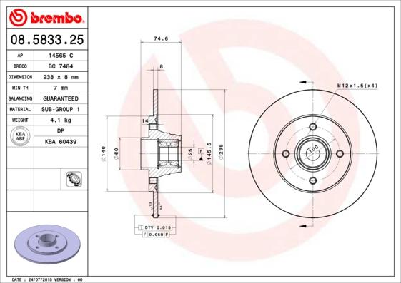 Brembo 08.5833.25 - Brake Disc www.parts5.com