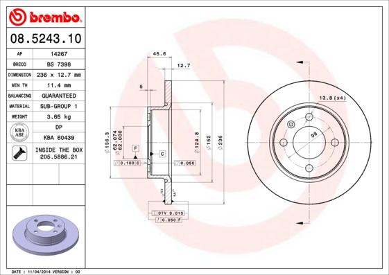 Brembo 08.5243.10 - Jarrulevy www.parts5.com