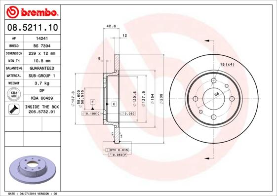 Brembo 08.5211.10 - Disc frana www.parts5.com