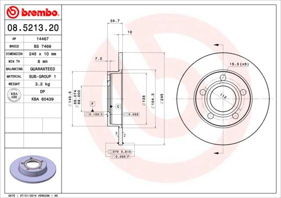 Brembo 08.5213.20 - Féktárcsa www.parts5.com