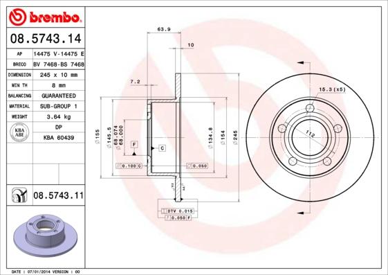 Brembo 08.5743.11 - Brzdový kotúč www.parts5.com