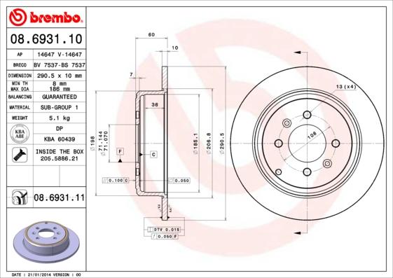 Brembo 08.6931.11 - Disque de frein www.parts5.com