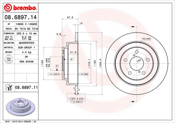 Brembo 08.6897.11 - Disco de freno www.parts5.com