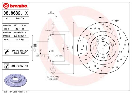 Brembo 08.8682.1X - Brake Disc www.parts5.com